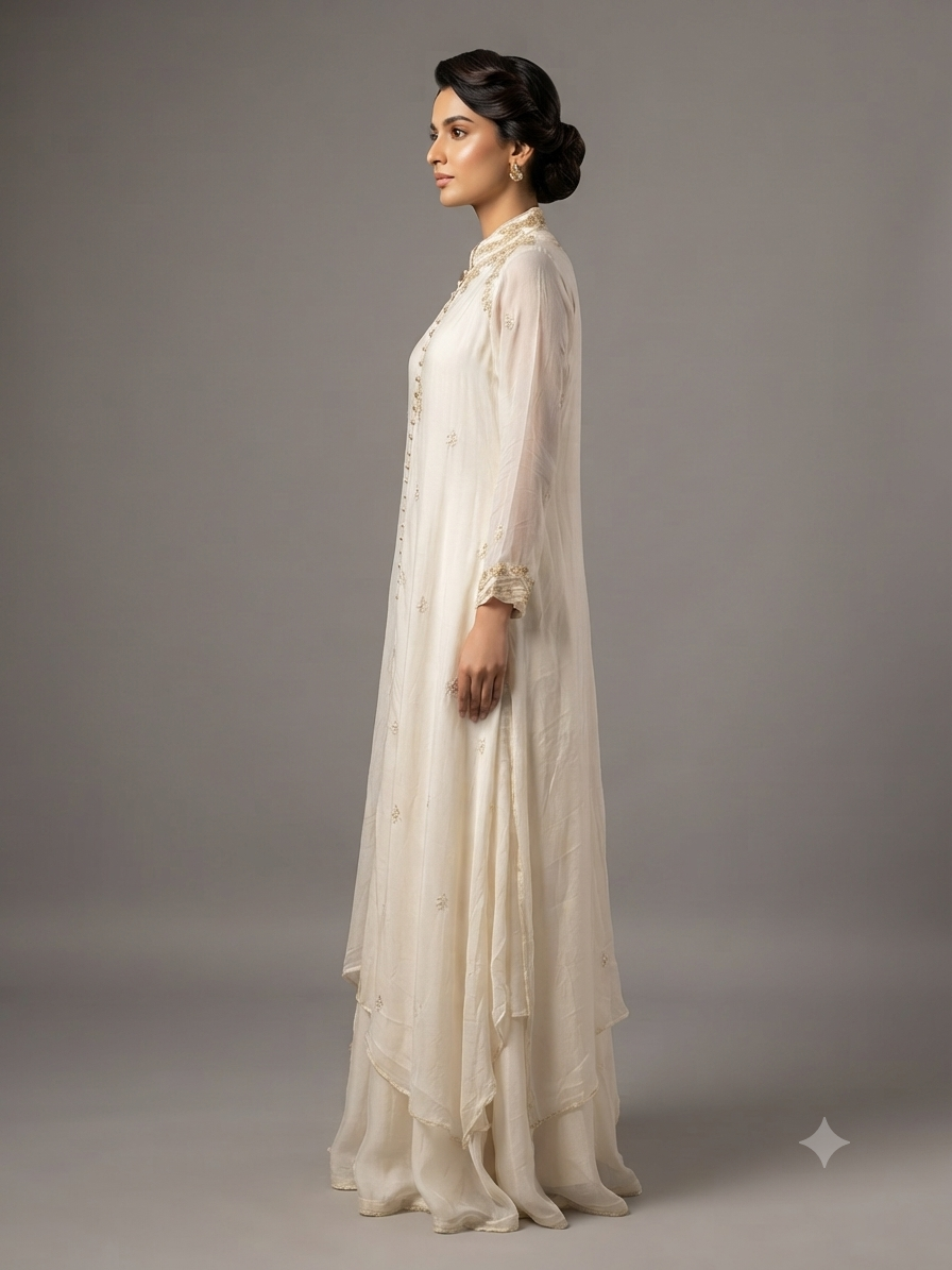 Off-White Chiffon Cut Dana Thread Work Organza Dupatta