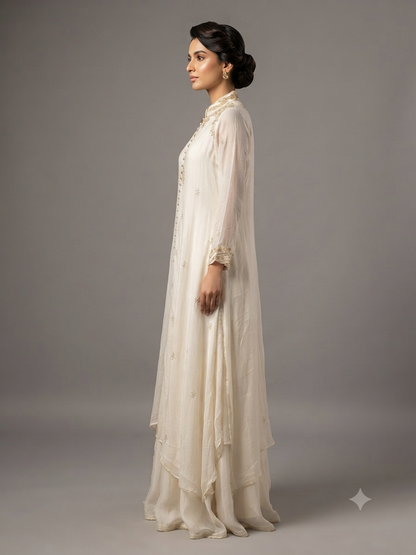 Off-White Chiffon Cut Dana Thread Work Organza Dupatta