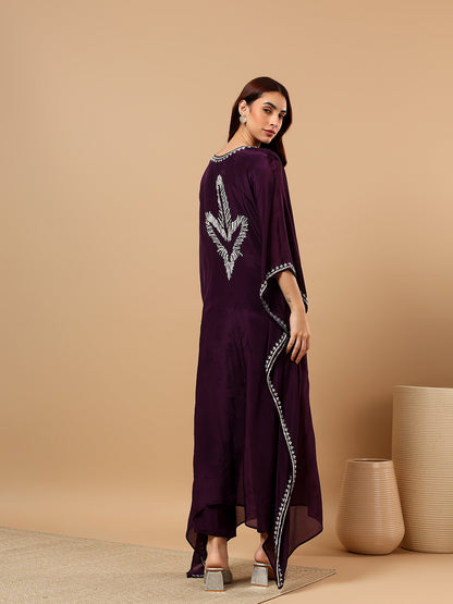 Wine Crepe Kaftan Set
