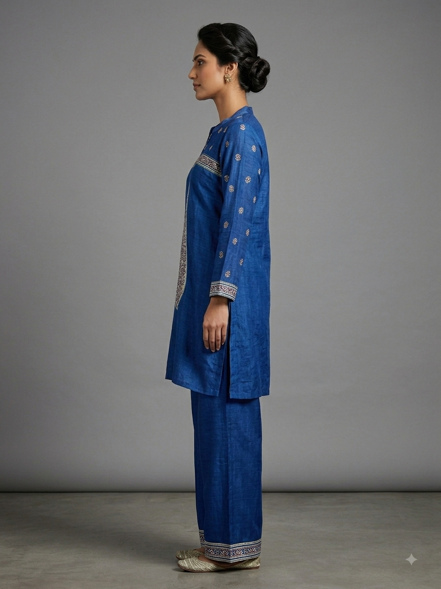 Blue Crepe Printed Cord Set