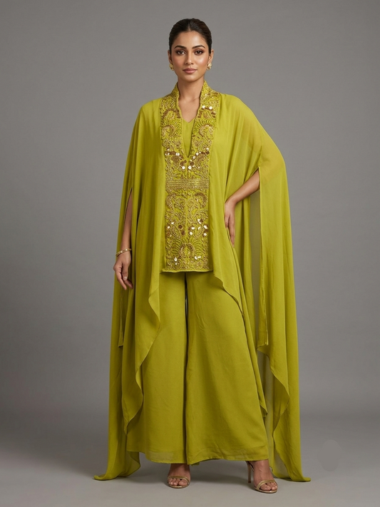 Apple Green Georgette Cape Set