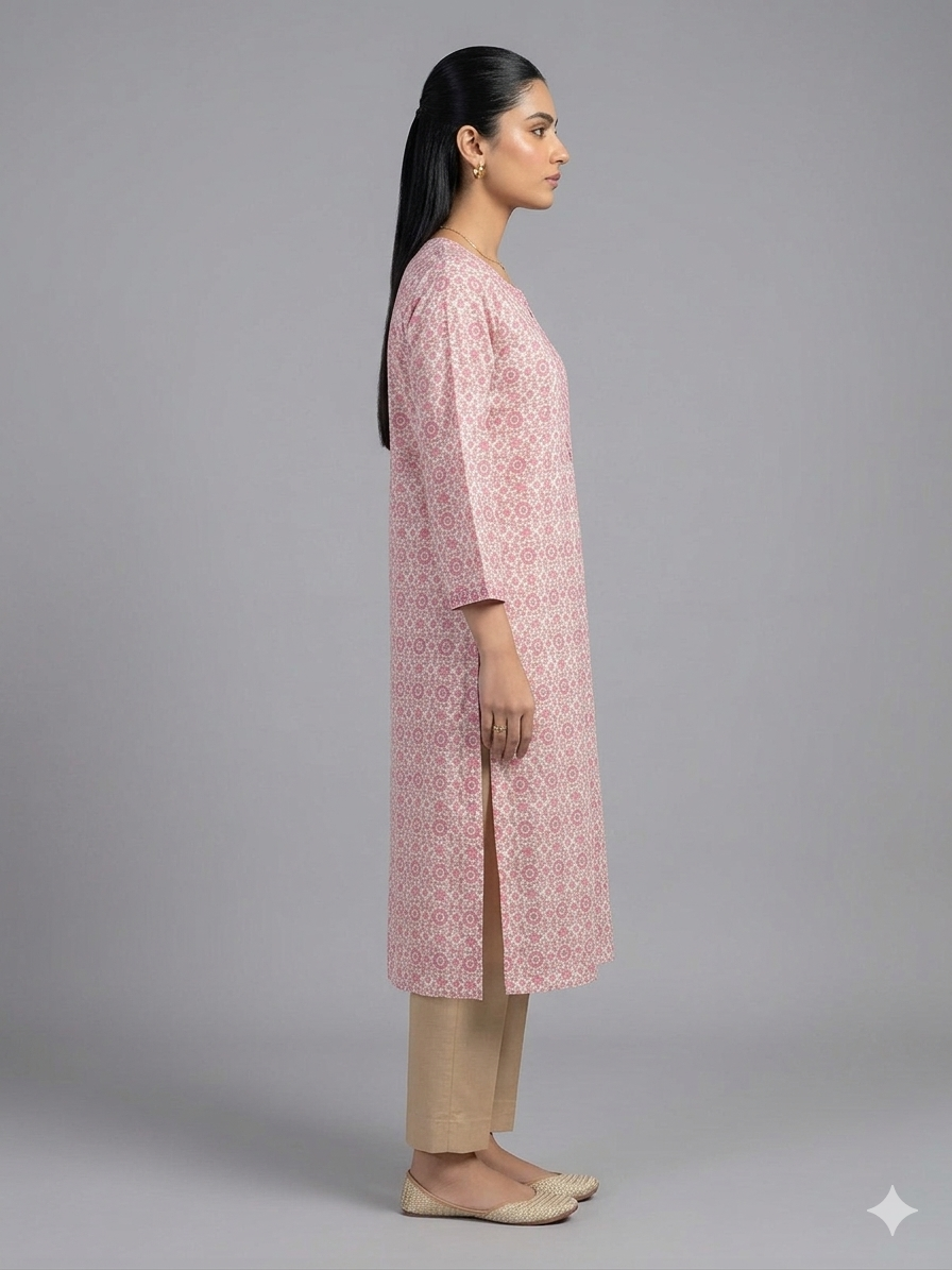 Peach Printed Cotton Kurta