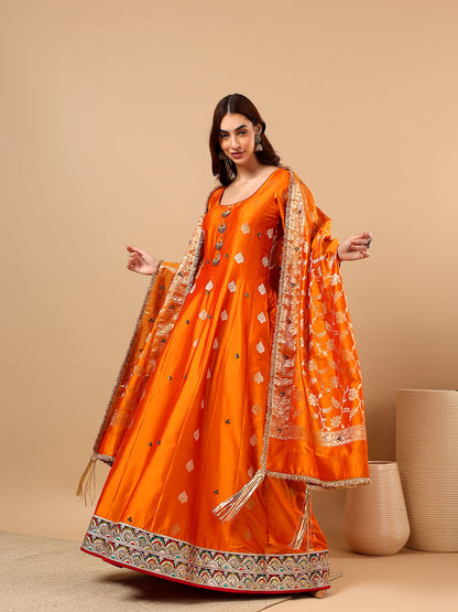 Orange Silk Anarkali