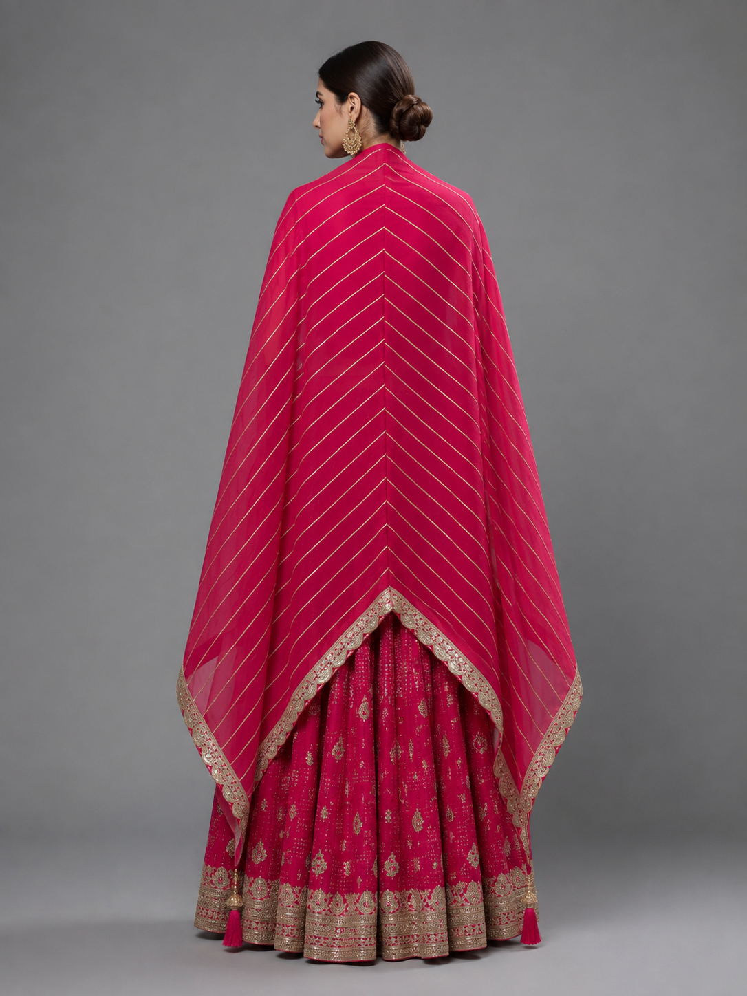 Fuchsia Pink Crepe Garara Hand Embroidered Suit Set
