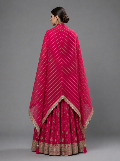 Fuchsia Pink Crepe Garara Hand Embroidered Suit Set