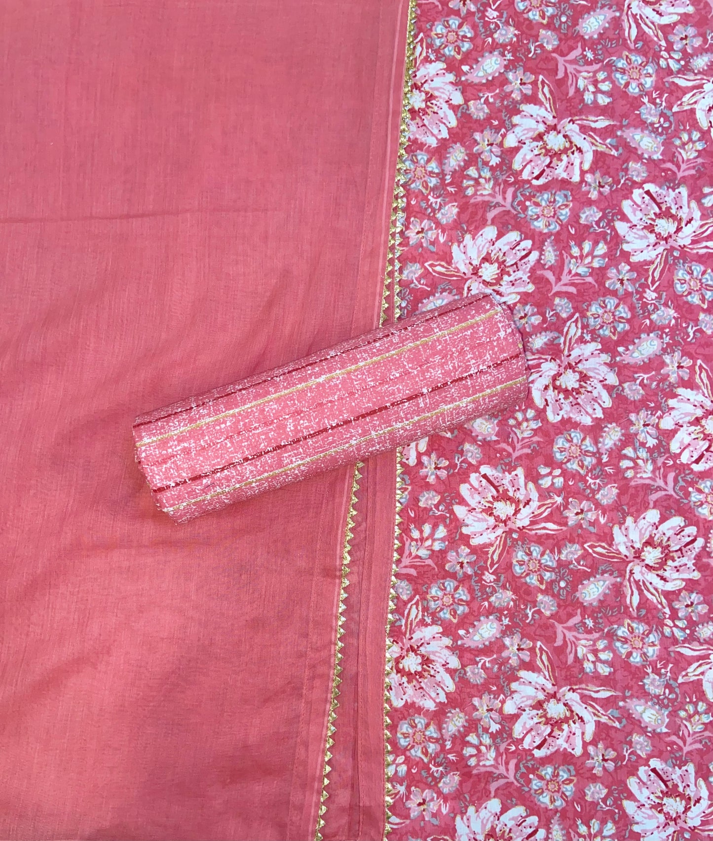 Pink Printed Cotton Unstitched Fabric