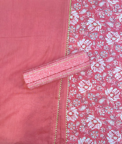 Pink Printed Cotton Unstitched Fabric