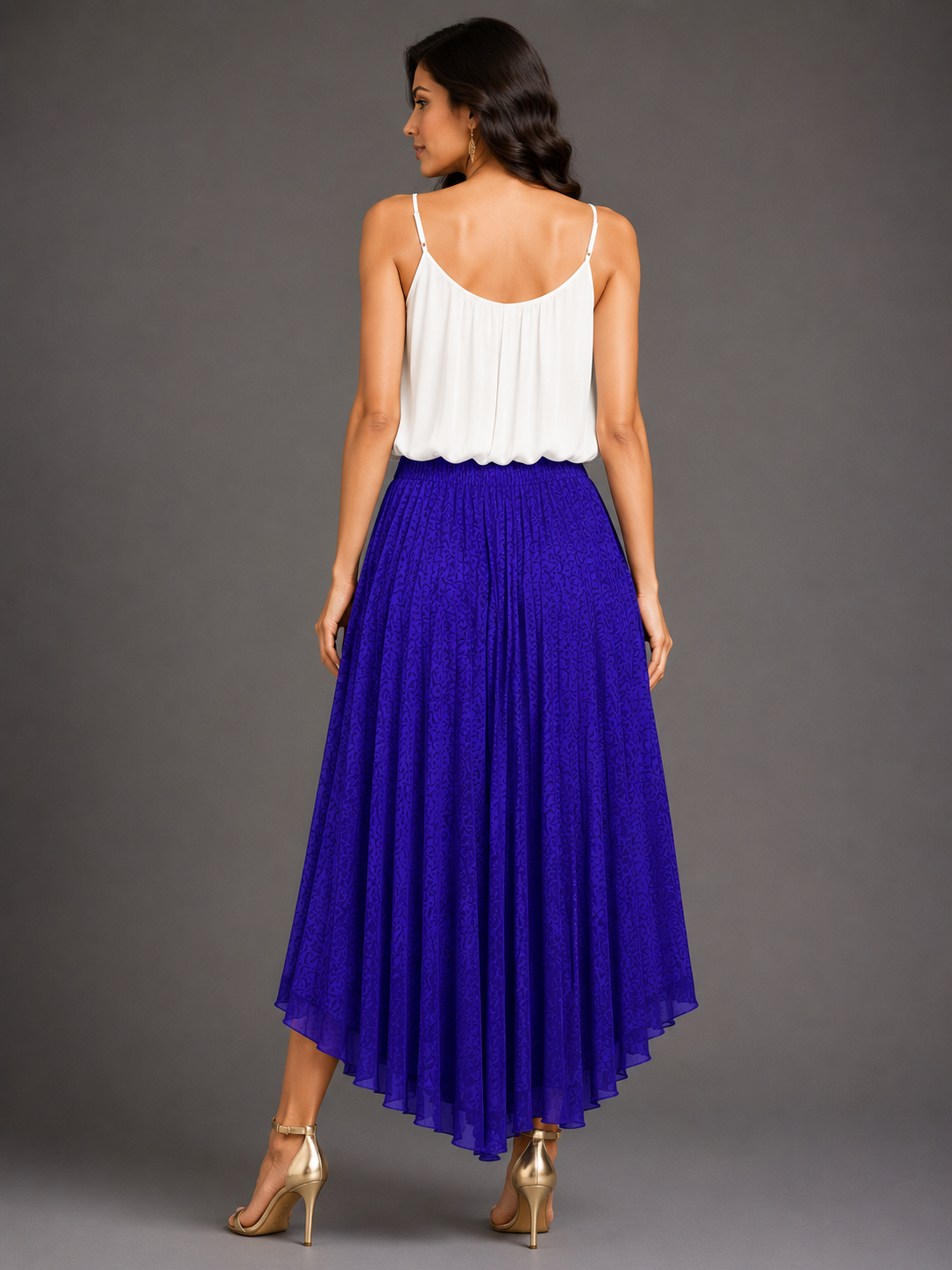 Blue Satin Handprint Skirt