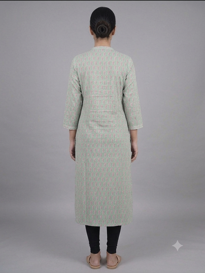 Green Printed Cotton Kurta