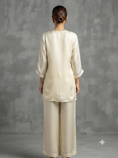 Ivory Hand-Embellished Crepe Cord Set