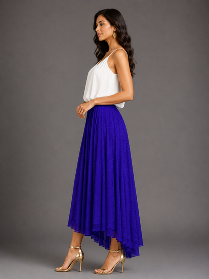 Blue Satin Handprint Skirt