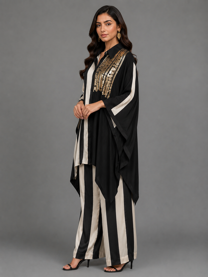 Black &White Satin Cord Set