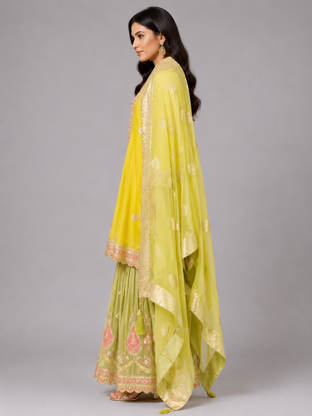 Yellow satin kurta set