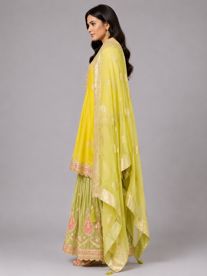 Yellow satin kurta set