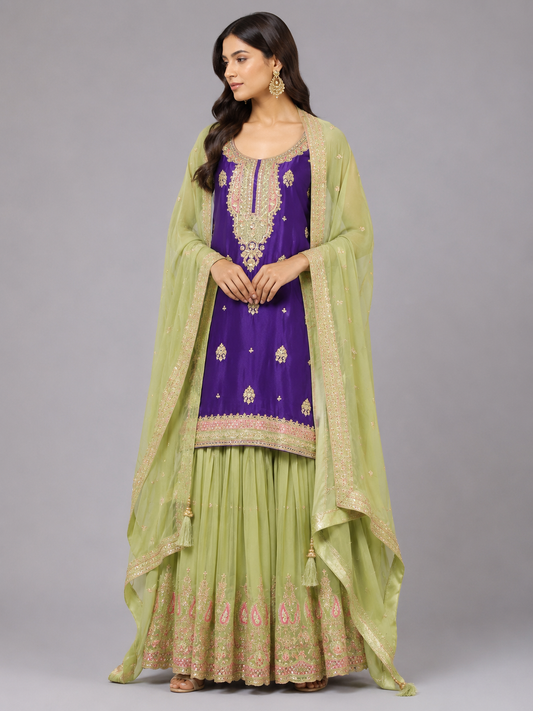 Navy blue satin kurta set