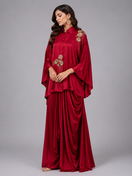Red satin cord set
