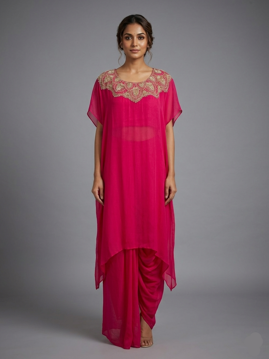 Fushiya pink georgette cord set