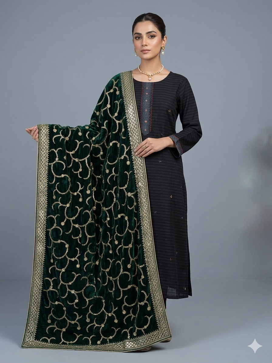 Green Velvet Gotta Patti Embroidered Odhani