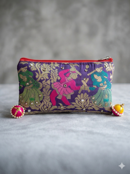 Purple Banarsi Embellished Pouch Bag