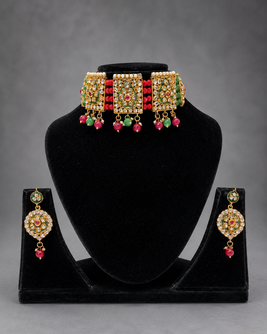 Semi-Precious Kundan Polki Ruby Emerald Choker Set
