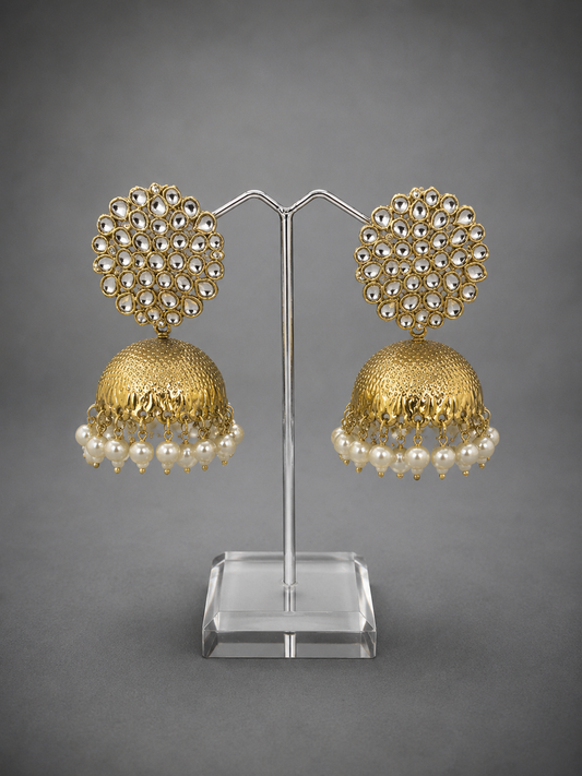 Semi-Precious Kundan Pearl Jhumka Earrings