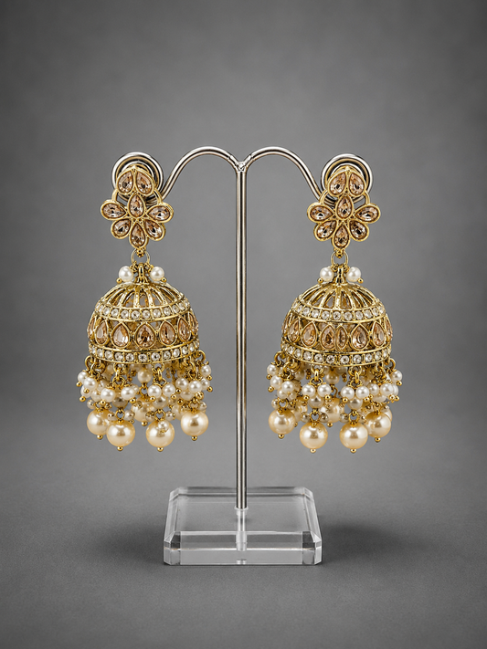 Semi-Precious Pearl Kundan Polki Jhumka Earrings