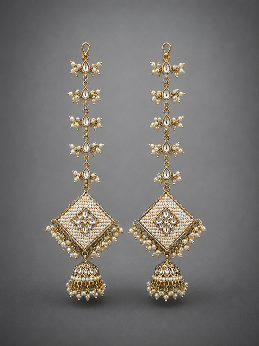 Semi-Precious Kundan Polki Pearl Kaanpatti Earrings