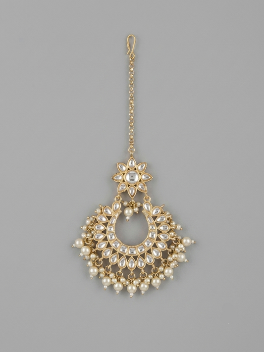 Semi-Precious Kundan Pearl Maang Tikka
