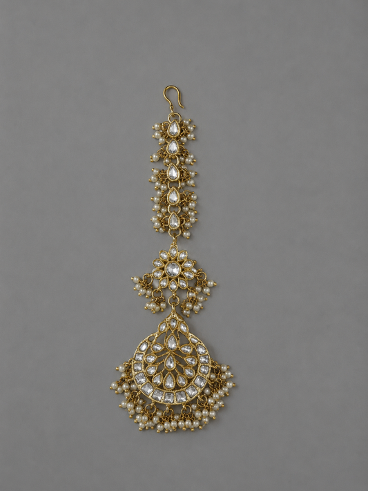 Semi-Precious Kundan Polki Pearl Maang Tikka