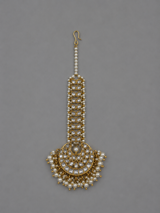 Semi-Precious Pearl Kundan Polki Maang Tika