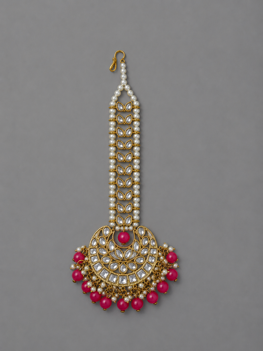Semi-Precious Ruby Kundan Pearl Maang Tikka