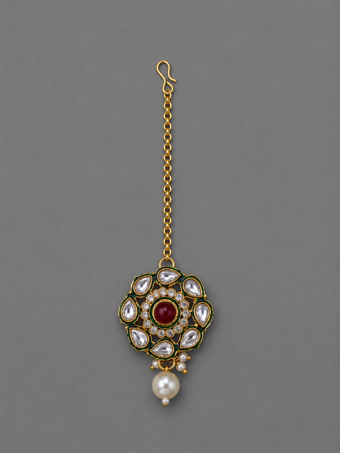 Semi-Precious Ruby Kundan Maang Tikka
