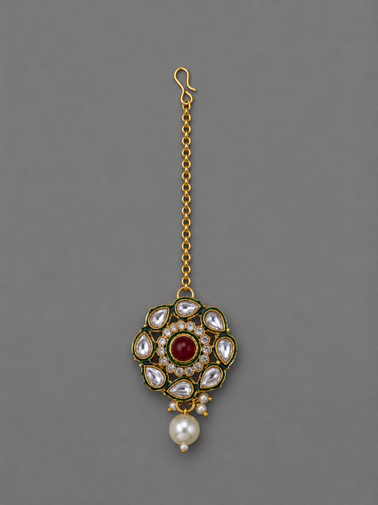 Semi-Precious Ruby Kundan Maang Tikka