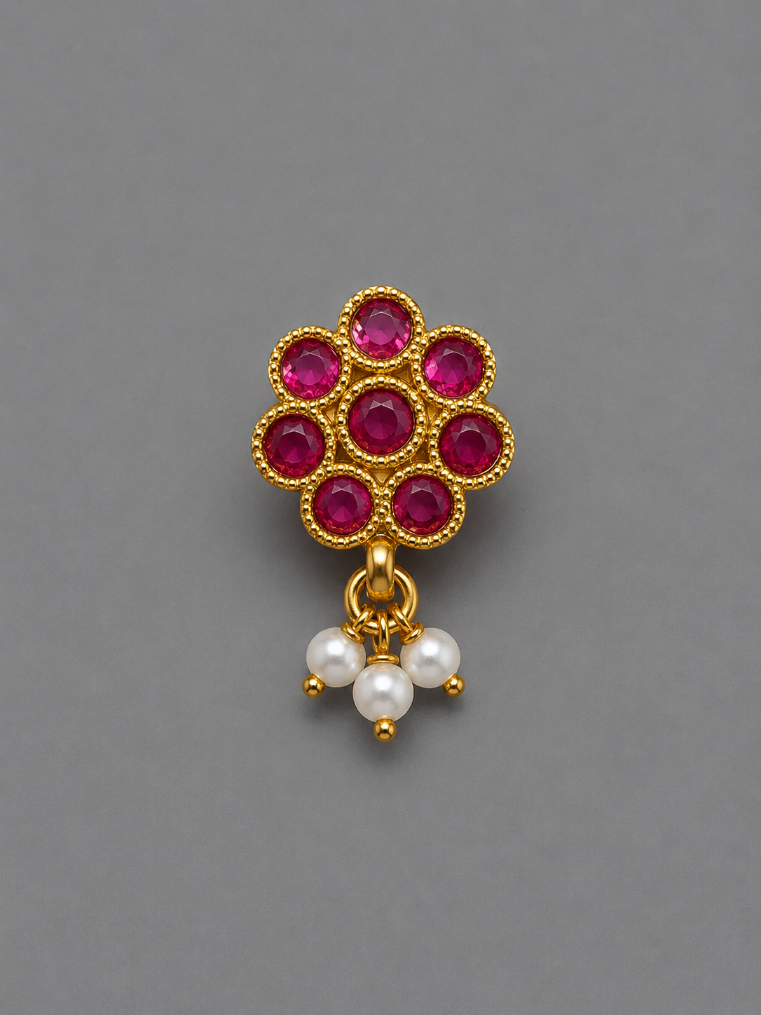 Semi-Precious Ruby Pearl Nose Pin