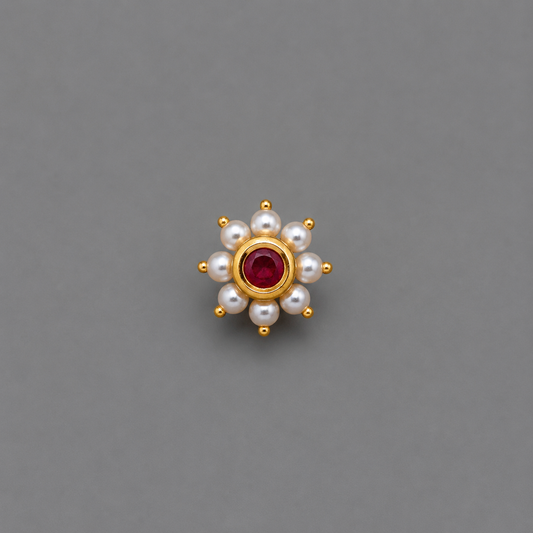 Semi-Precious Ruby and Pearl Nose pin