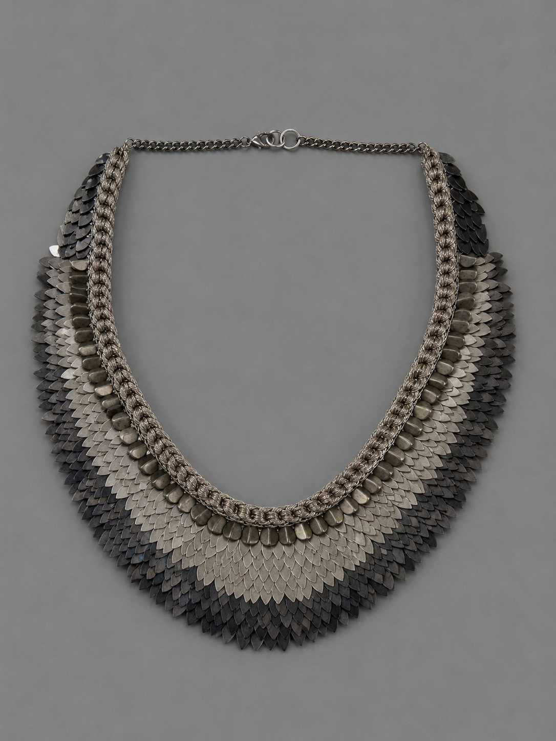 Semi-Precious Grey Finesse Oxidised Metal Zari Woven Necklace