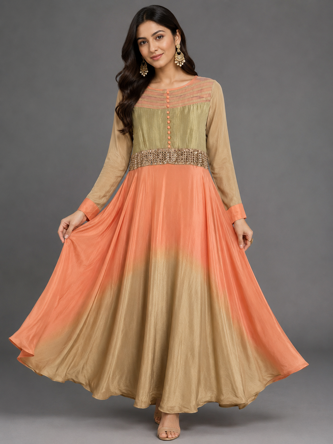 Beige & peach Satin dress