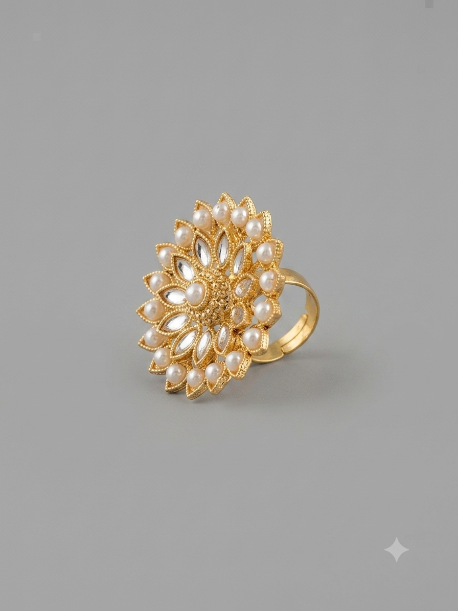 Semi-Precious Kundan Pearl Ring