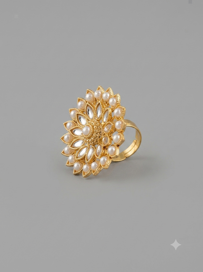 Semi-Precious Kundan Pearl Ring