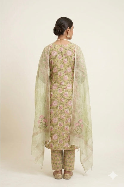 Green Printed Suit With Duptta