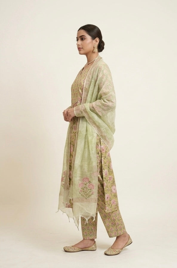 Green Printed Suit With Duptta
