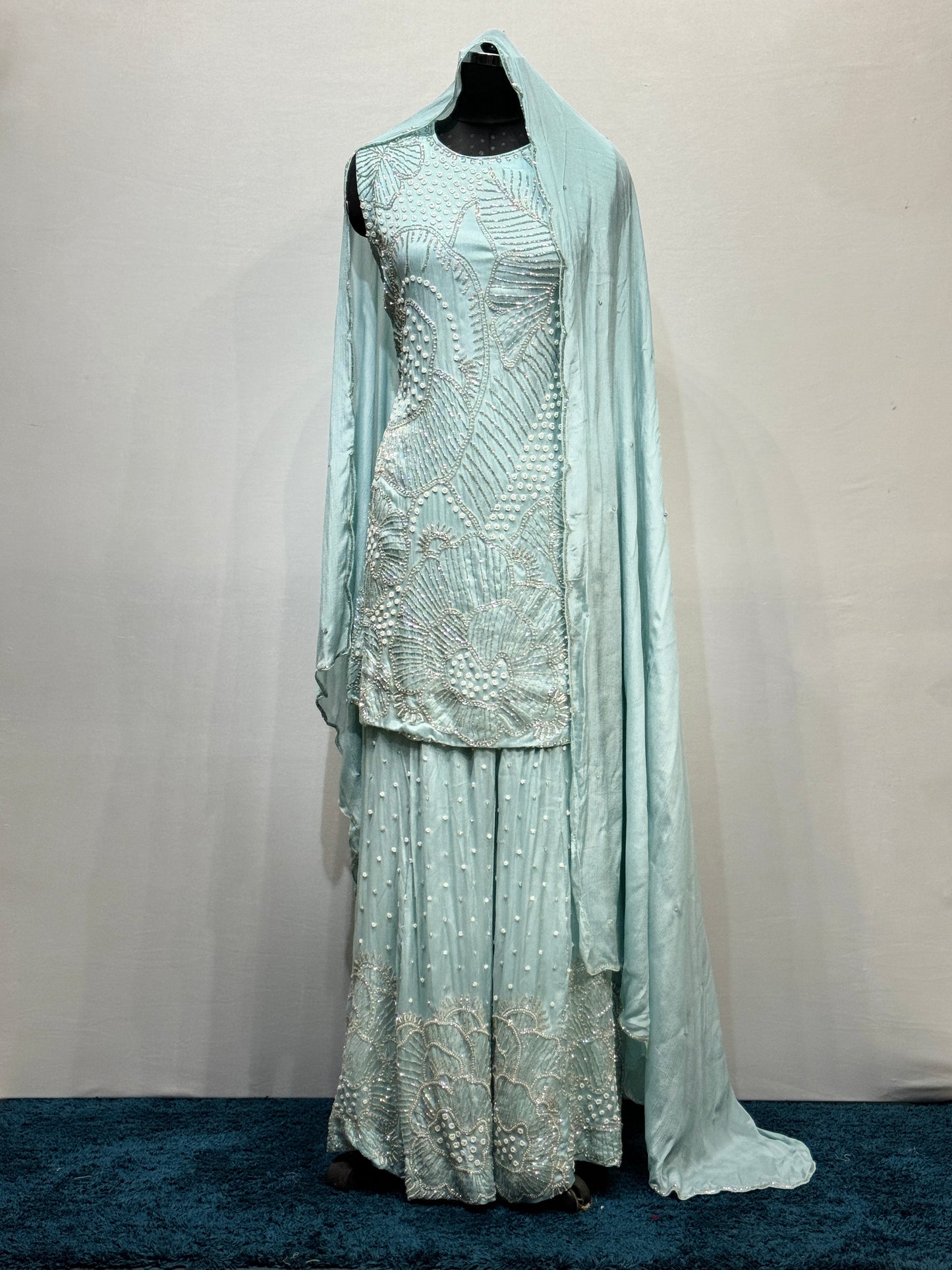 Sky Blue Chinon Sharara Set