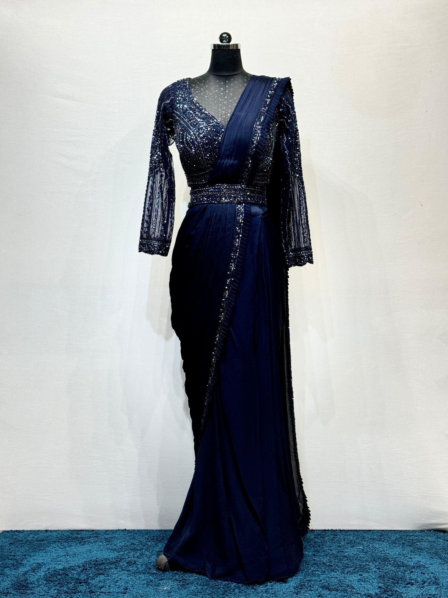 Navy Blue Georgette Draped Saree