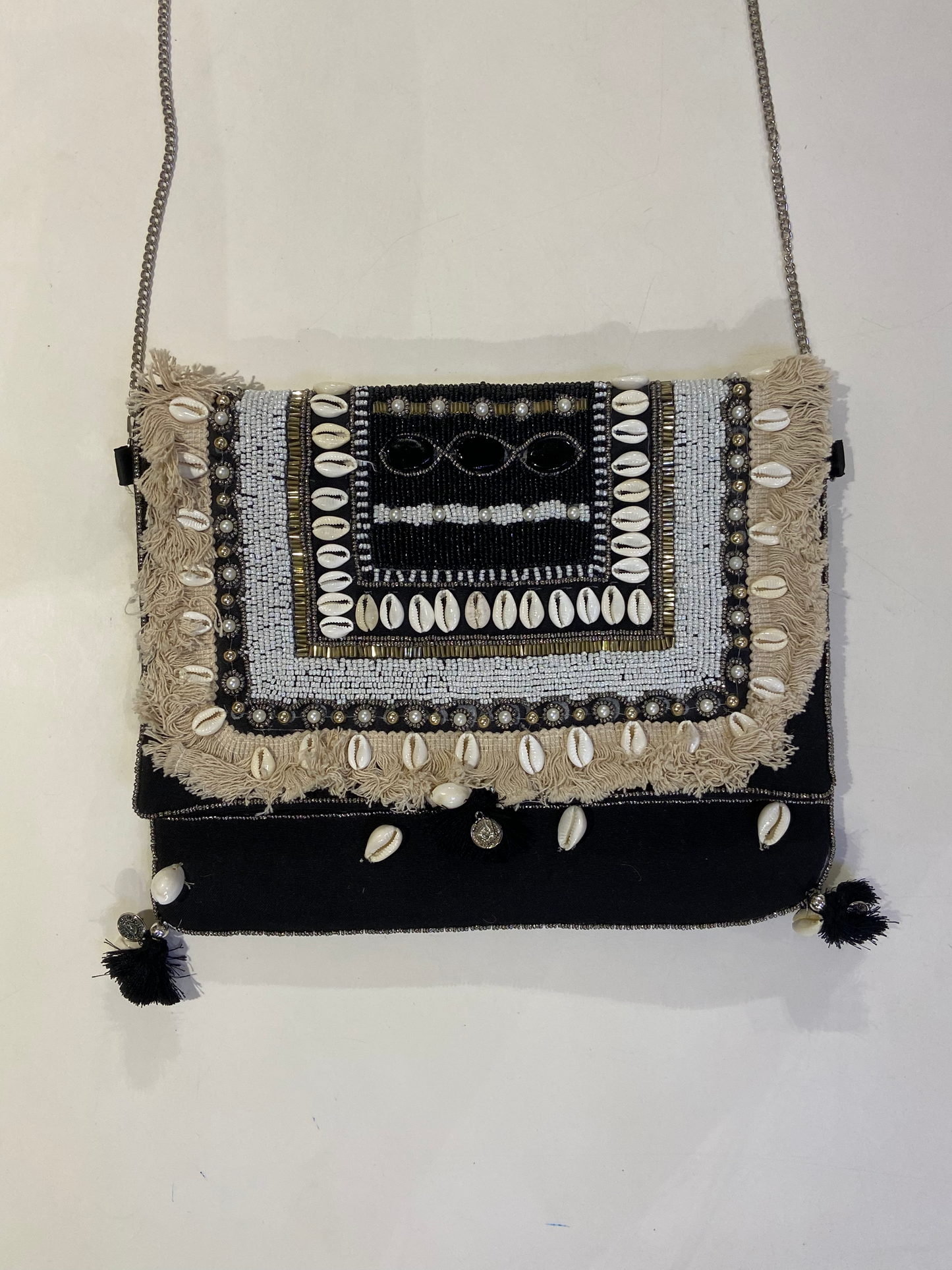 Black Organic Boho Crossbody Bag