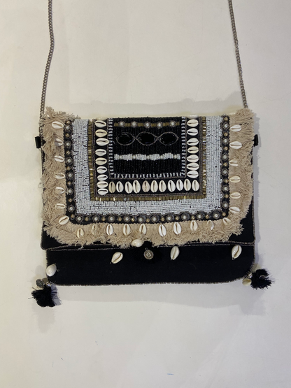 Black Organic Boho Crossbody Bag