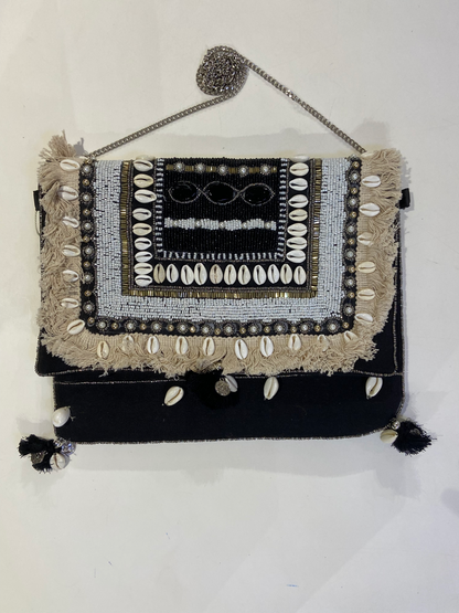 Black Organic Boho Crossbody Bag