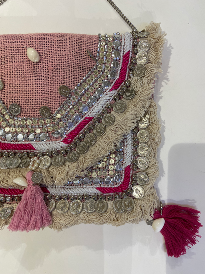Pink Organic Boho Crossbody Bag