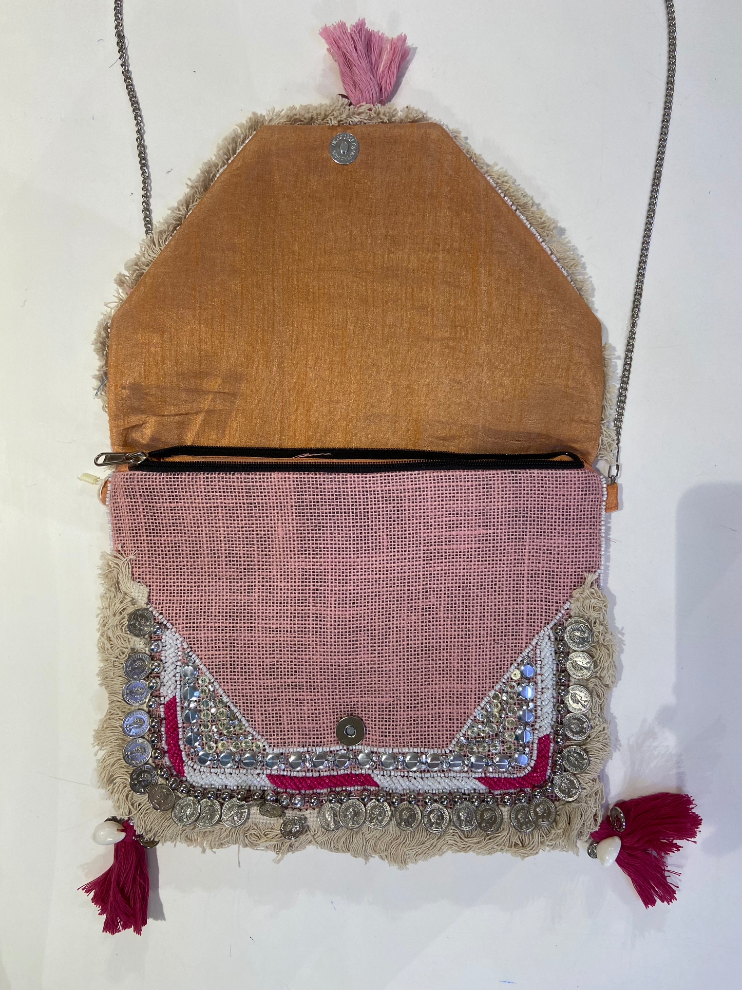 Pink Organic Boho Crossbody Bag