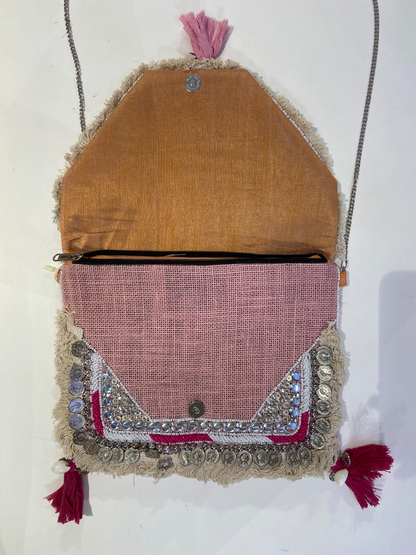 Pink Organic Boho Crossbody Bag
