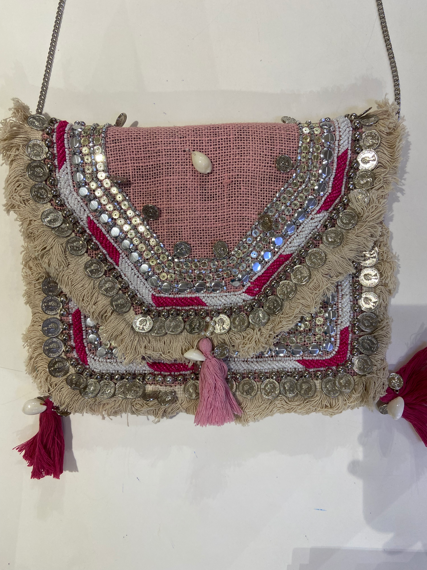 Pink Organic Boho Crossbody Bag